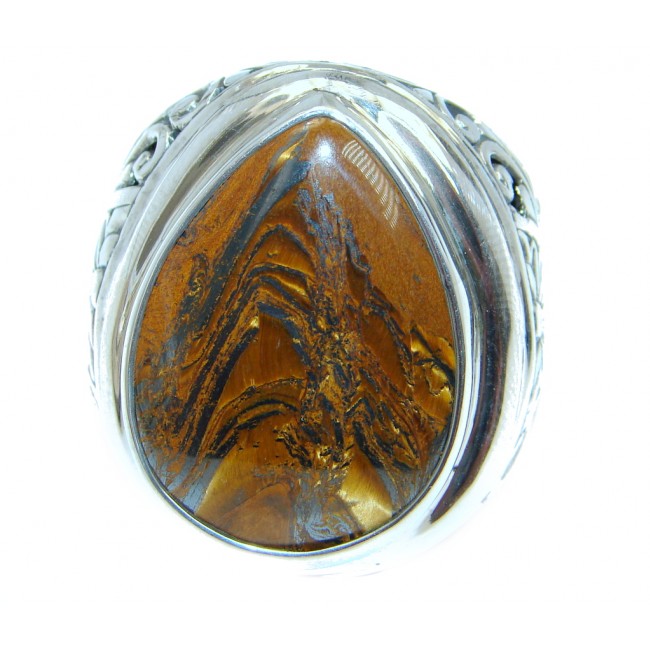 Totally Oversized AAA Iron Tigers Eye Sterling Silver ring s. 8