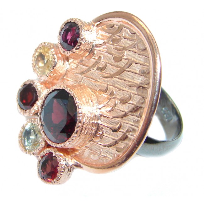 Genuine Garnet Citrine Gold plated over Sterling Silver Italy made ring size adjustable