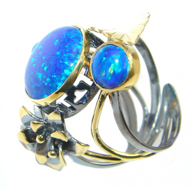 Floral Design Japanese Fire Opal Gold plated over Sterling Silver ring size adjustable