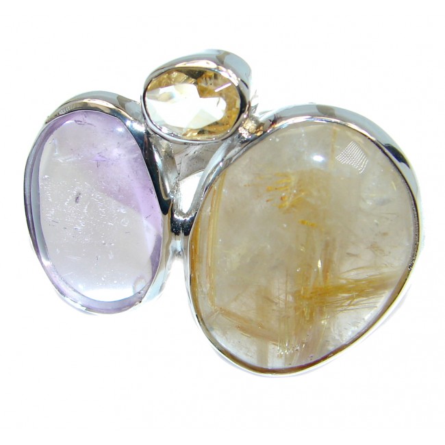 Pale Beauty Golden Rutilated Quartz Sterling Silver ring size adjustable