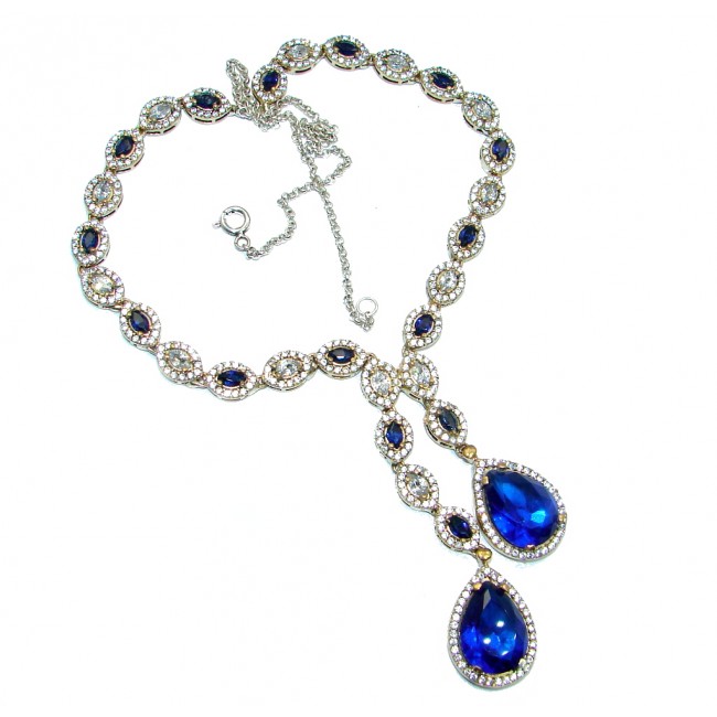 Elegant Victorian Style created Sapphire & White Topaz copper over Sterling Silver necklace