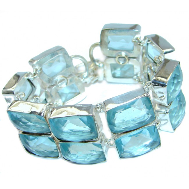 Modern Light Blue Quartz Sterling Silver handmade Bracelet