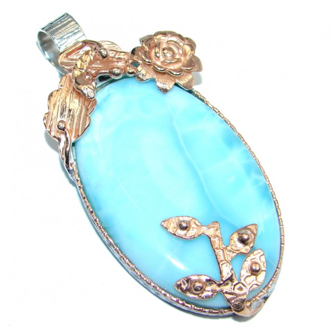 Enchanted genuine AAA+ Larimar Rose Gold plated over Sterling Silver handmade Pendant