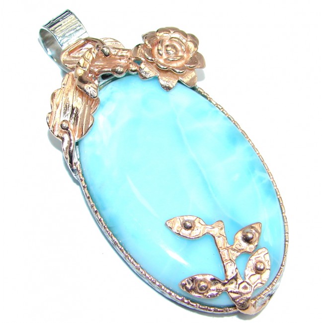 Enchanted genuine AAA+ Larimar Rose Gold plated over Sterling Silver handmade Pendant