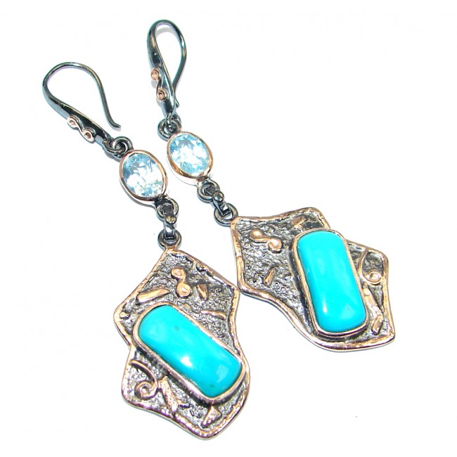 Genuine Sleeping Beauty Turquoise Rose gold plated over Sterling Silver handcrafted Earrings