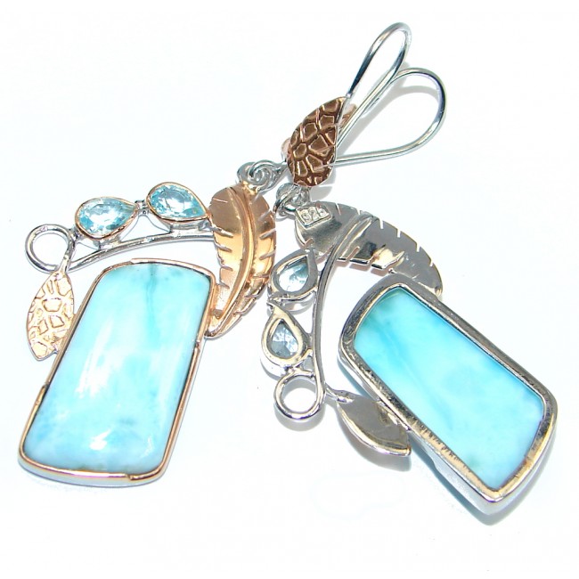 Deluxe Blue Larimar Blue Topaz Rose Gold Plated over Sterling Silver earrings