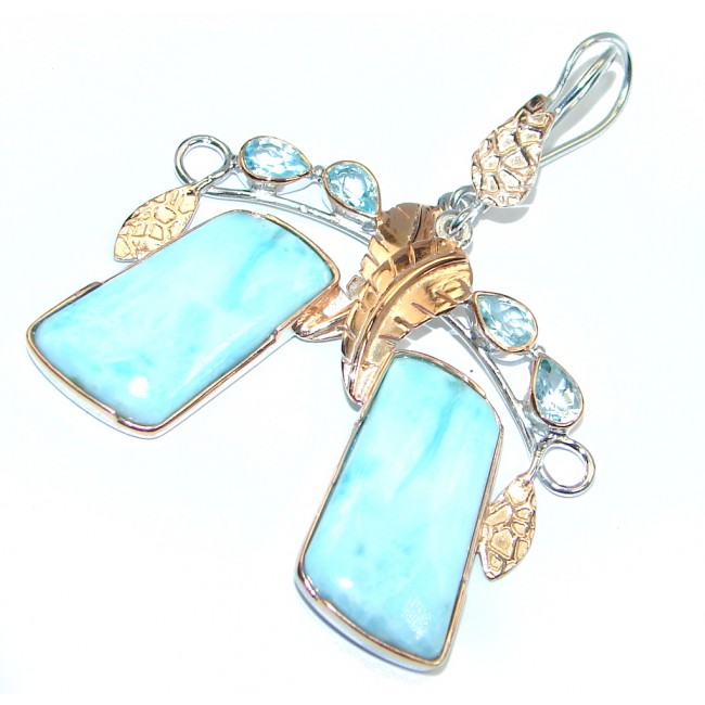 Deluxe Blue Larimar Blue Topaz Rose Gold Plated over Sterling Silver earrings