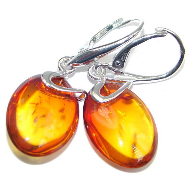 Beautiful Deep Cognac color Polish Amber Gold plated over Sterling Silver Earrings