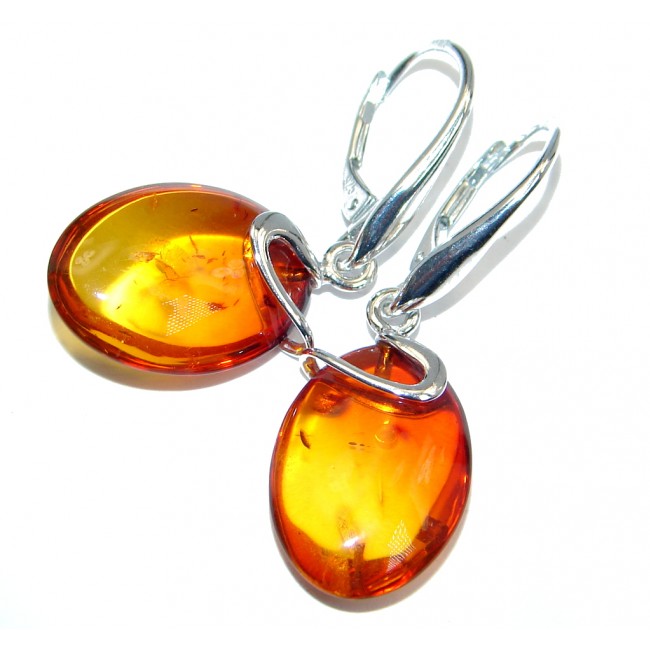 Beautiful Deep Cognac color Polish Amber Gold plated over Sterling Silver Earrings