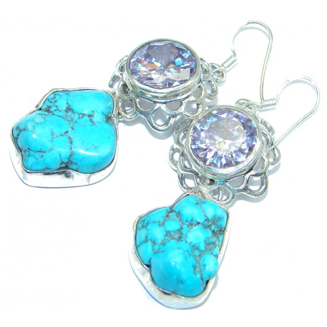 Perfect Rough Turquoise CZ Sterling Silver handmade earrings
