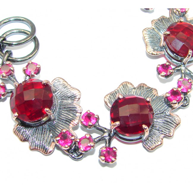 Amazing Flawless Passion Red created Ruby Rose Gold Rhodium plated over Sterling Silver Bracelet