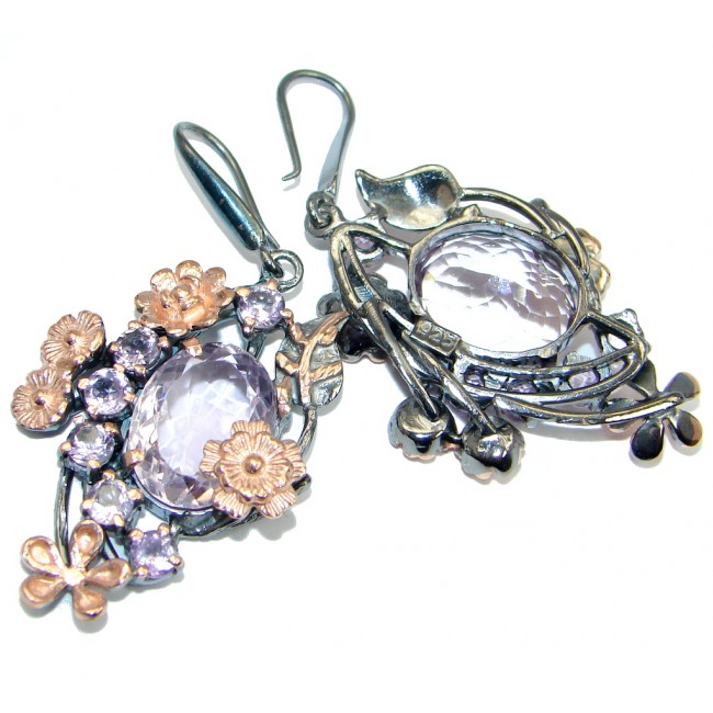Floral Design Genuine Pink Amethyst Rose Gold plated over Sterling Silver earrings