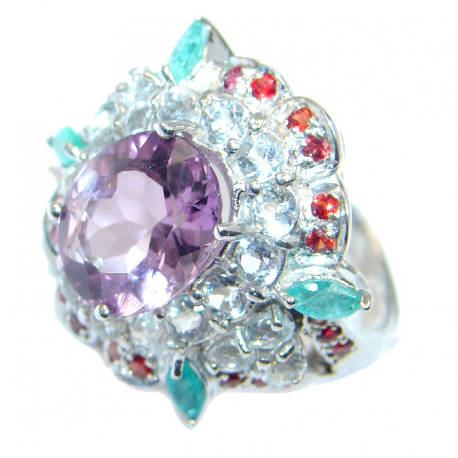 Genuine Amethyst Emerald Ruby Sterling Silver ring size 7 1/2