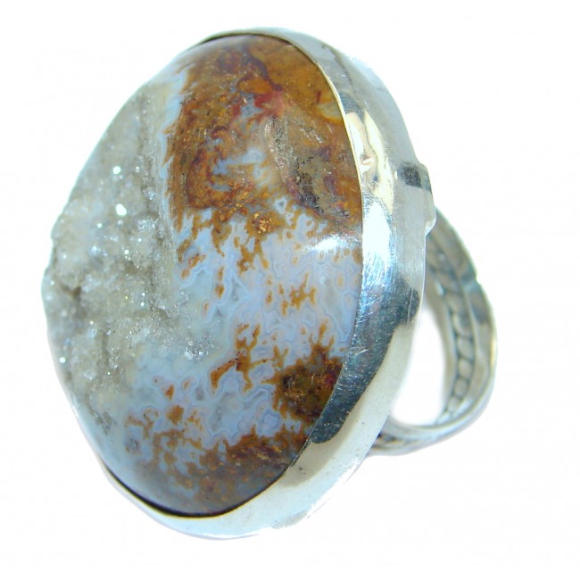 Exotic Honey color Druzy Agate Sterling Silver Ring s. 5 1/2