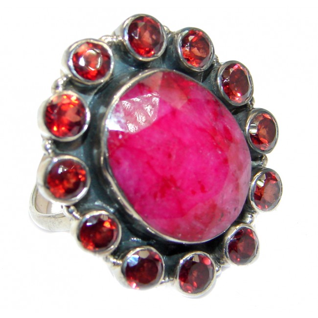 Great Style Ruby Garnet Sterling Silver ring; s. 8 1/4