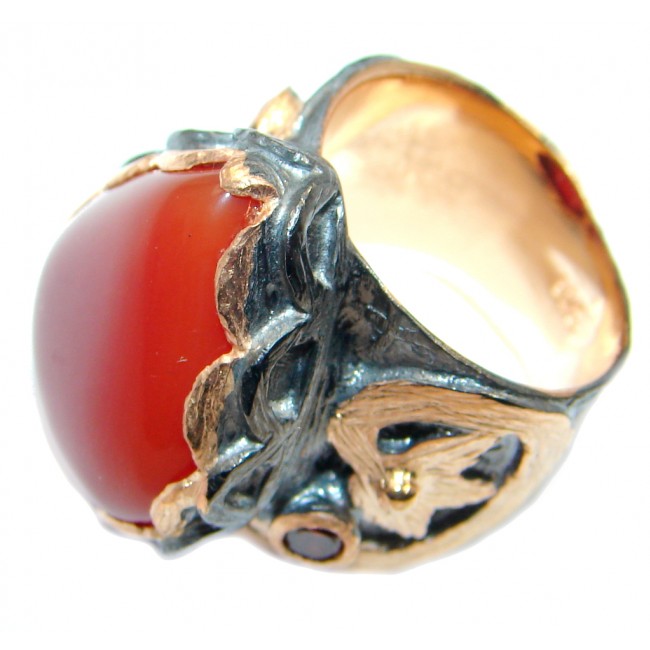 Huge Genuine Carnelian Rose Gold Rhodium plated over Sterling Silver Ring 5