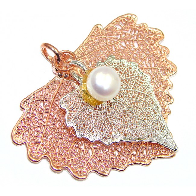 Stylish Deeped In Copper Leaf & Fresh Water Pearl Sterling Silver Pendant