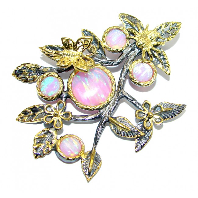 Enchanted Tree created Japanese Fire Opal Rose Gold Rhodium plated over Sterling Silver Pendant
