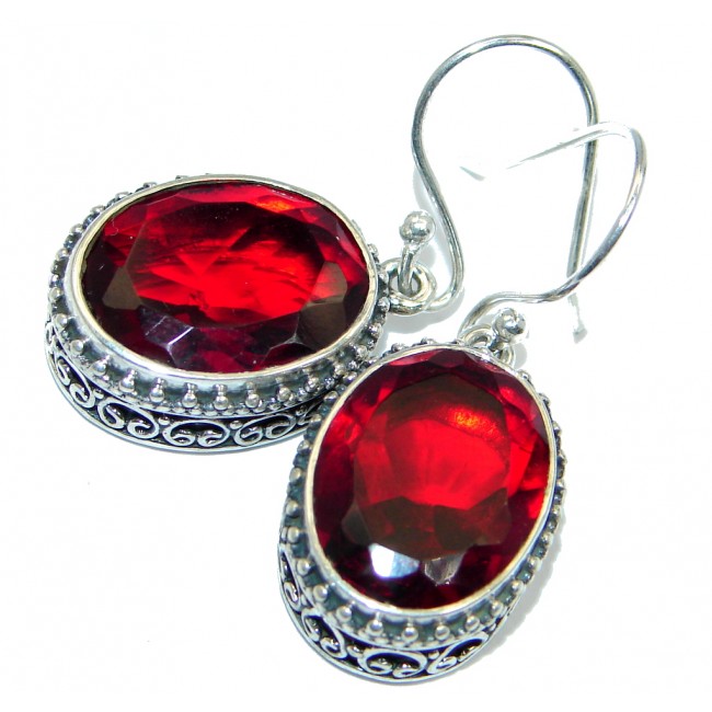 Rich Design simulated Red Garnet Sterling Silver handmade earrings
