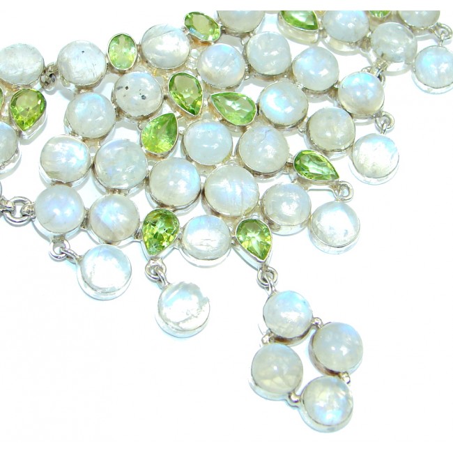Heavenly White genuine Fire Moonstone Peridot Sterling Silver handcrafted necklace