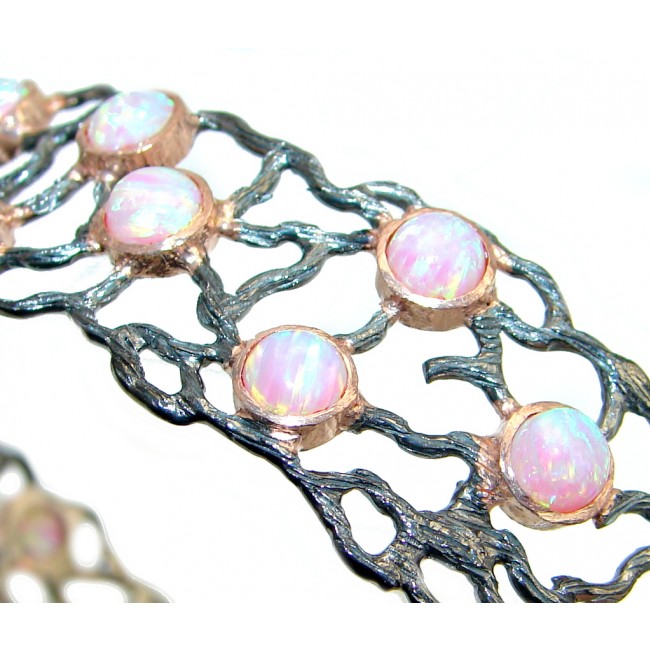 One of the kind lab. Japanese Fire Opal Rose Gold Over Oxidized Sterling Silver Bracelet / Cuff