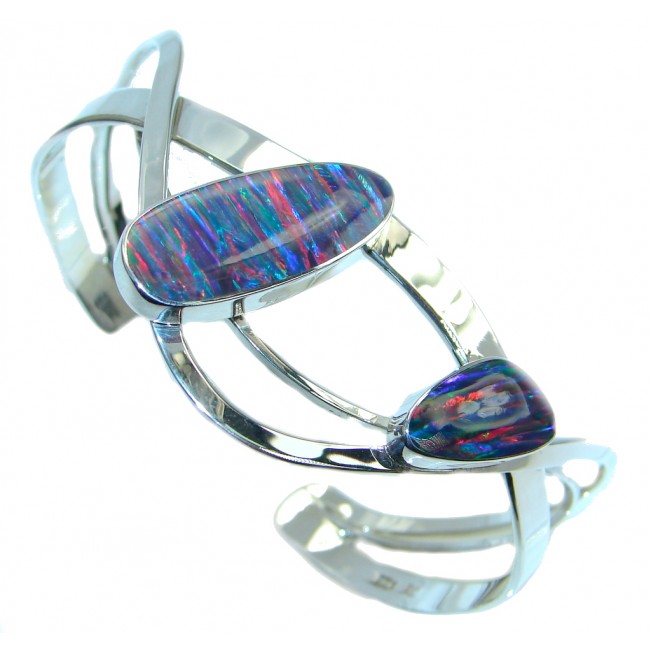 Ocean Waves Japanese Fire Opal Sterling Silver Bracelet / Cuff