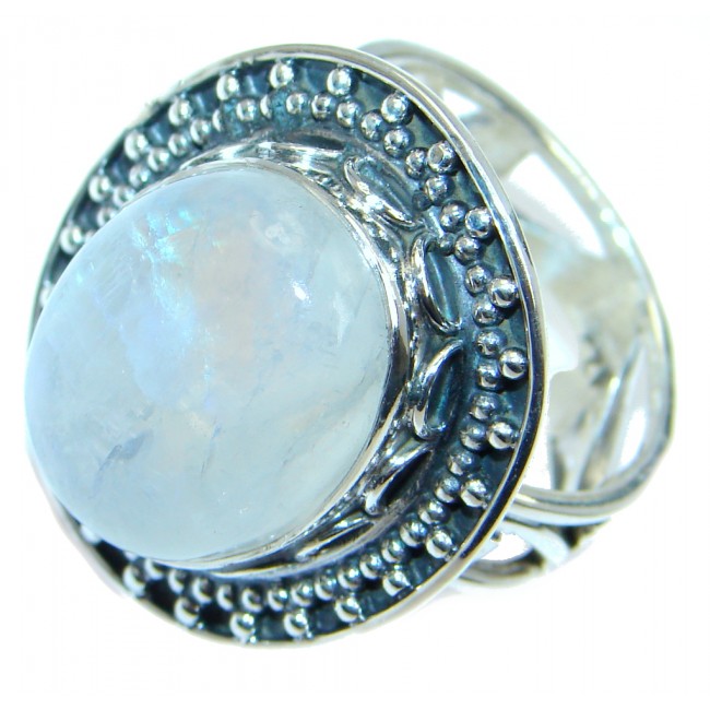Huge Fire Moonstone Oxidized Sterling Silver handmade ring size adjustable