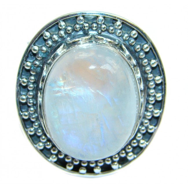 Huge Fire Moonstone Oxidized Sterling Silver handmade ring size adjustable