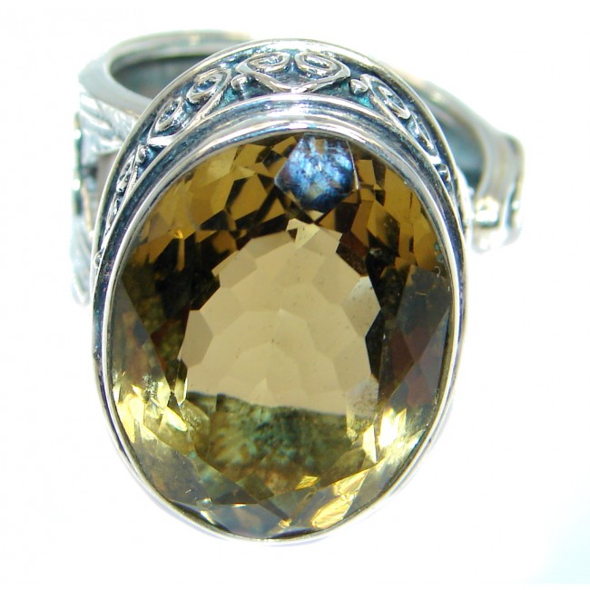 Huge created Citrine Oxidized Sterling Silver handmade ring size adjustable