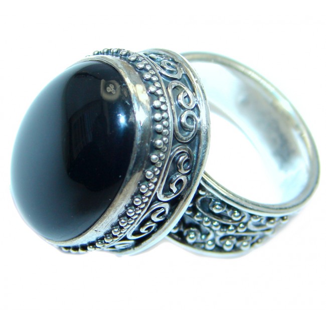Huge Black Onyx Sterling Silver handmade ring size adjustable