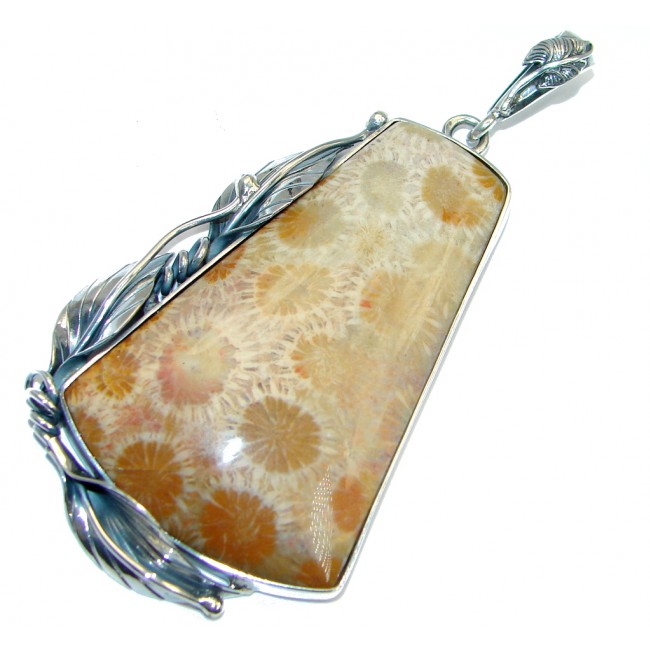 Huge Natural Fossilized Coral Sterling Silver handcrafted Pendant