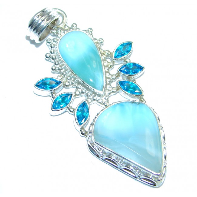 Natural AAA Blue Larimar Swiss Blue Topaz Sterling Silver Pendant