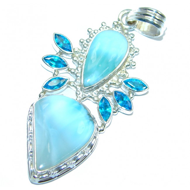 Natural AAA Blue Larimar Swiss Blue Topaz Sterling Silver Pendant