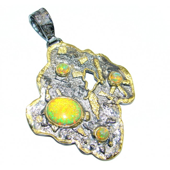 Enchanted Meadow created Japanese Fire Opal Gold Rhodium plated over Sterling Silver Pendant