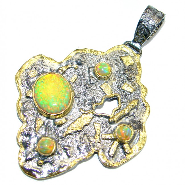 Enchanted Meadow created Japanese Fire Opal Gold Rhodium plated over Sterling Silver Pendant