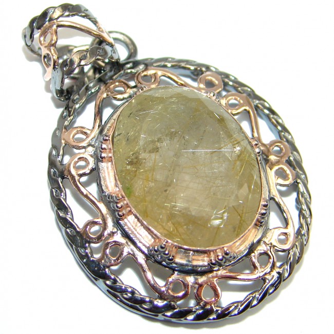 Himalayan Treasure Golden Rutilated Quartz Rose Gold plated over Sterling Silver Pendant