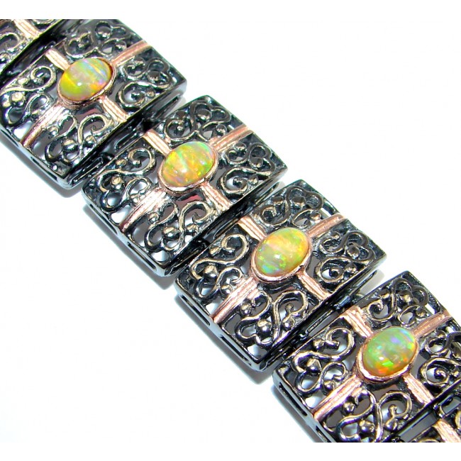 One of the kind Japanese Fire Opal Gold Rhodium plated over Sterling Silver Bracelet