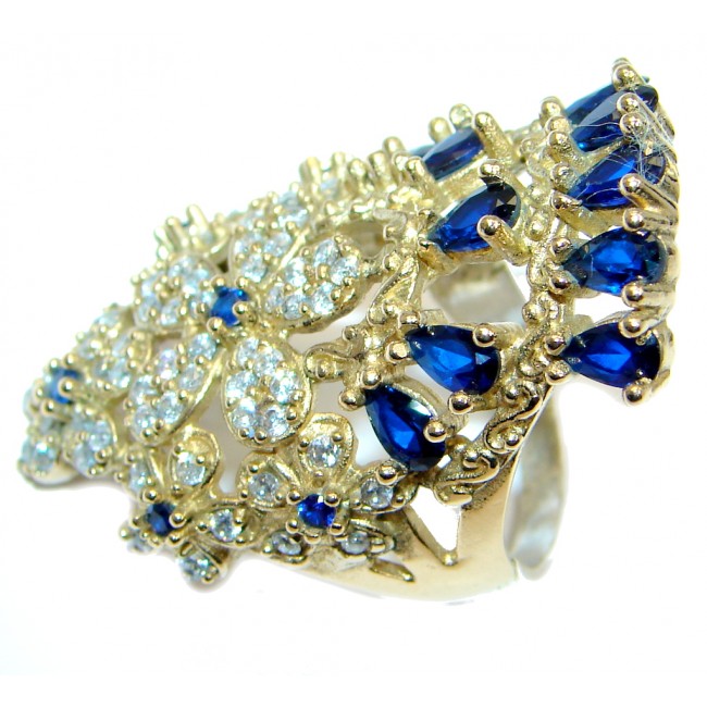 Created Blue Sapphire & White topaz Sterling Silver Ring s. 7 1/2