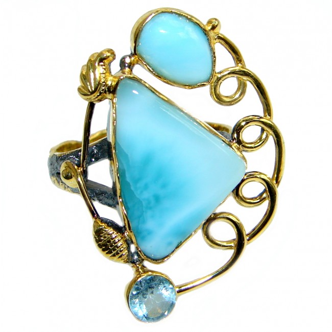 Natural Larimar Gold Rhodium plated over Sterling Silver Ring size 9