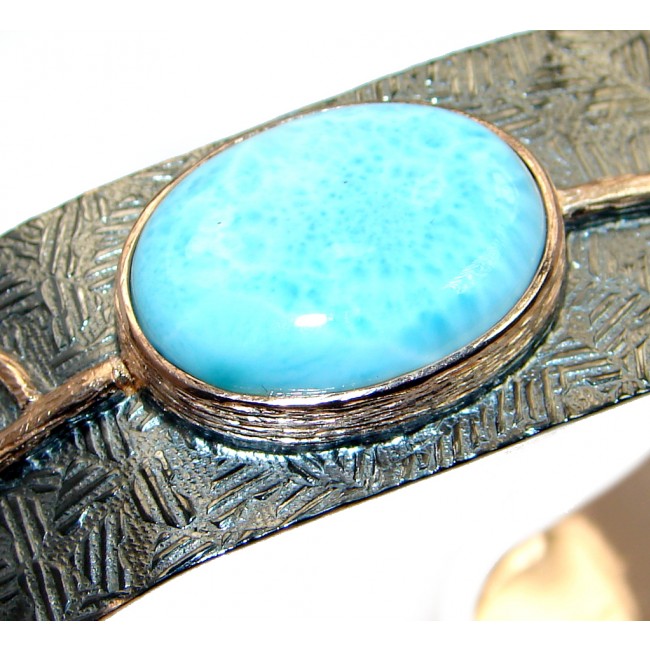 Genuine Blue Larimar 18 ct Rose Gold Rhodium plated over Sterling Silver handmade Bracelet Cuff