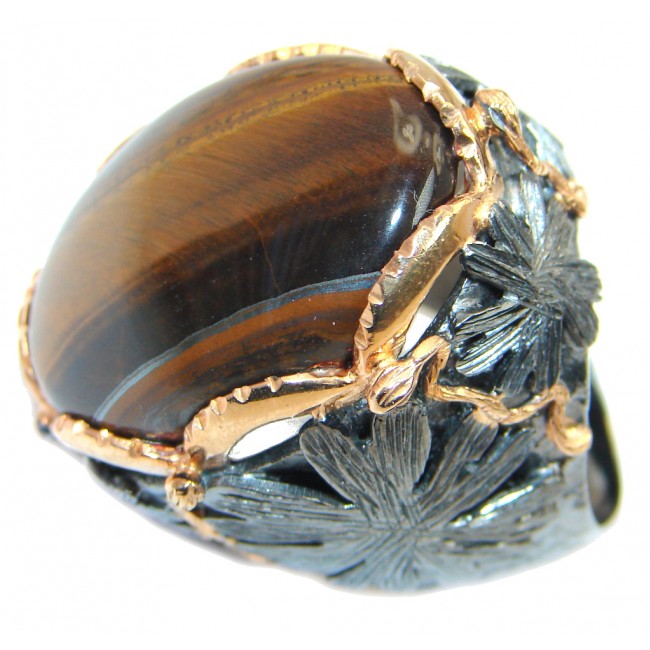 Chunky Golden Tigers Eye Rose Gold Rhodium plated over Sterling Silver ring s. 8