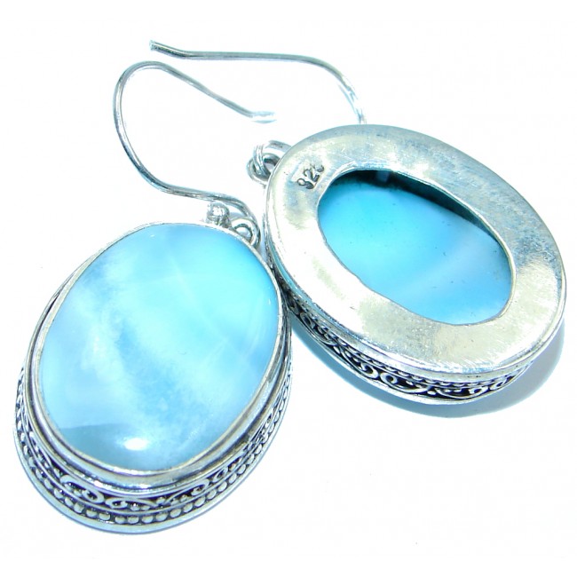 Huge Vintage Settings Precious Blue Larimar Sterling Silver handmade earrings