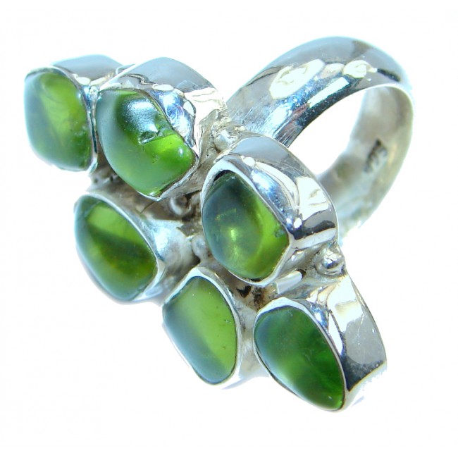 Huge natural Peridot Oxidized Sterling Silver handmade ring size 6