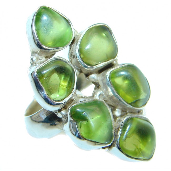 Huge natural Peridot Oxidized Sterling Silver handmade ring size 6
