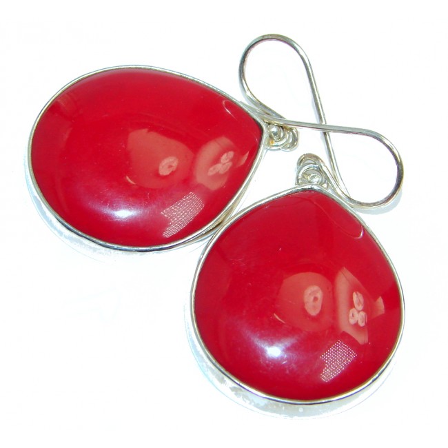 Chunky Red Fossilized Coral Sterling Silver handmade earrings