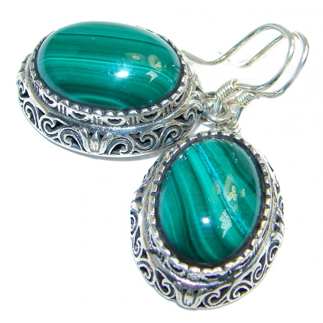 Fancy Green Malachite Sterling Silver handmade earrings
