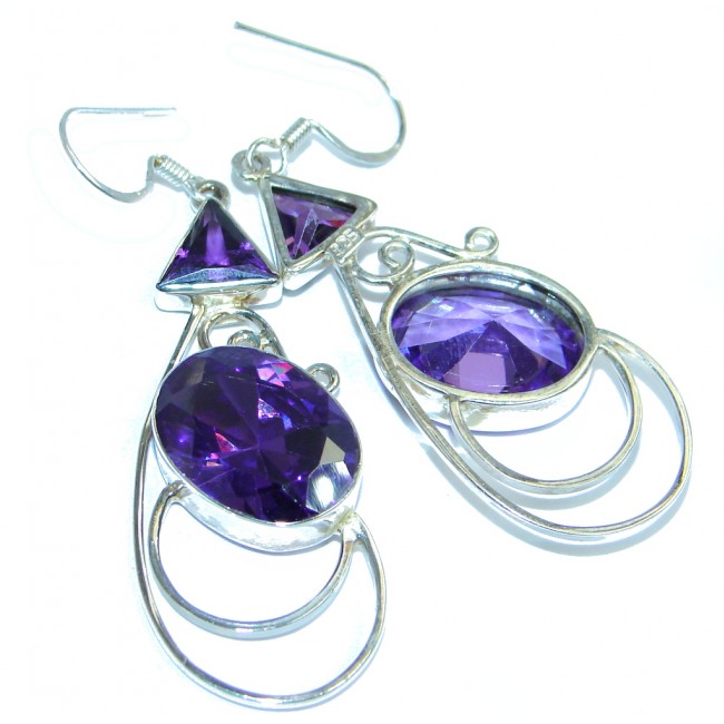 Chunky Purple Magic Cubic Zirconia Sterling Silver handmade earrings