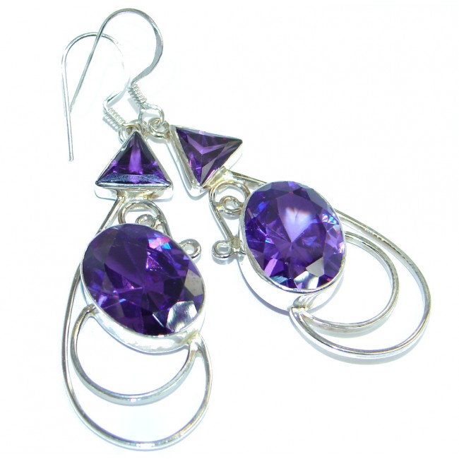 Chunky Purple Magic Cubic Zirconia Sterling Silver handmade earrings