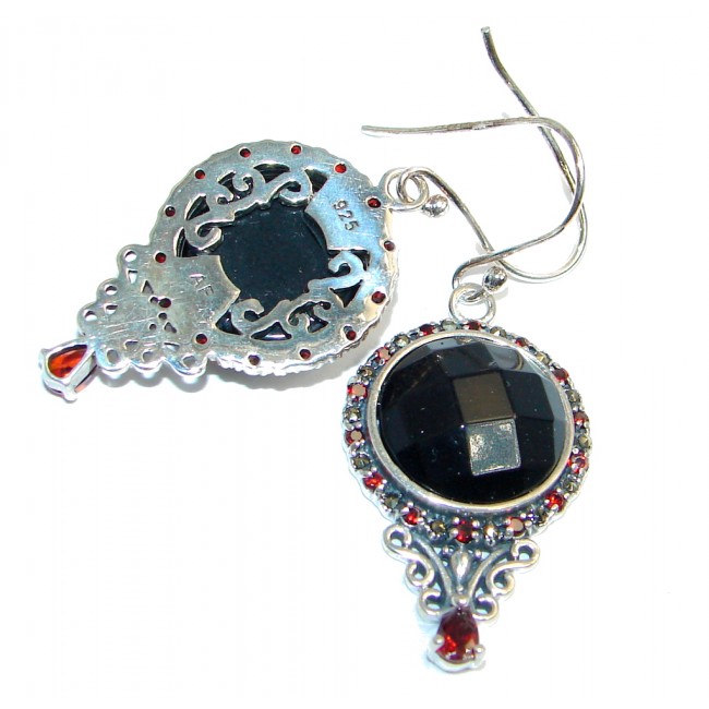 Perfect Aura Black Onyx Garnet Sterling Silver earrings