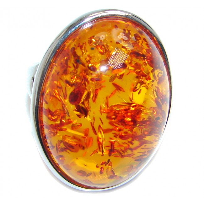 Chunky Genuine Baltic Polish Amber Sterling Silver handmade Ring size 7 1/2